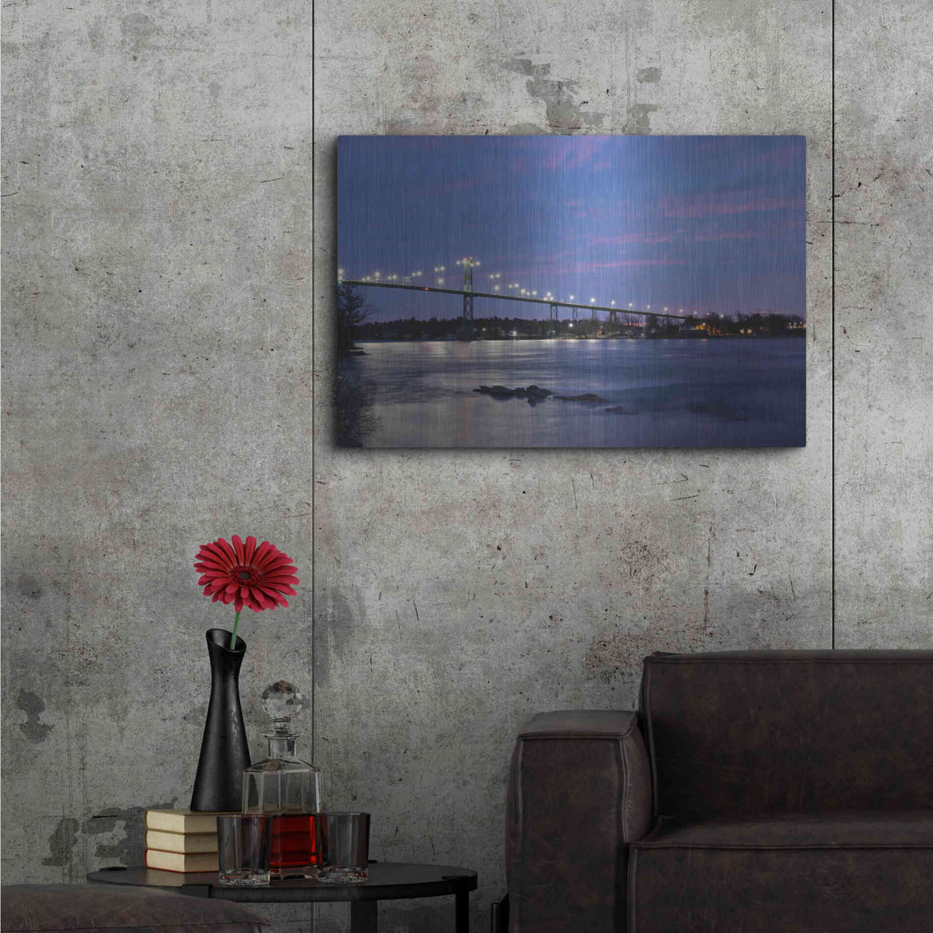 Luxe Metal Art 'Bridge at Night' by Lori Deiter, Metal Wall Art,36x24