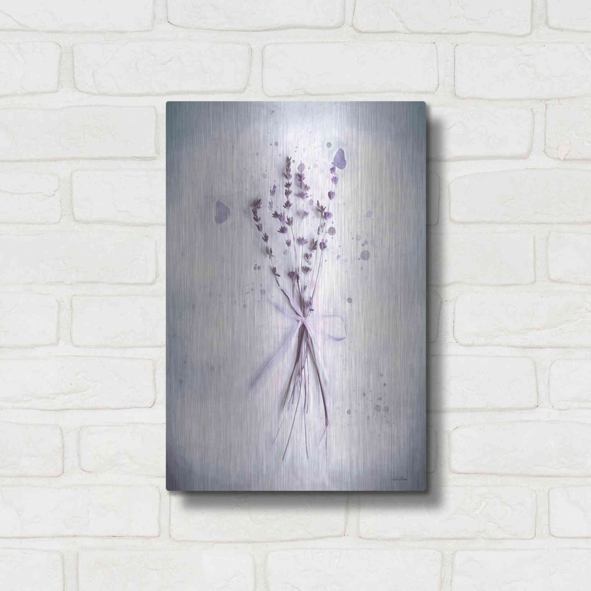 Luxe Metal Art 'Lavender and Butterflies I' by Lori Deiter, Metal Wall Art,12x16