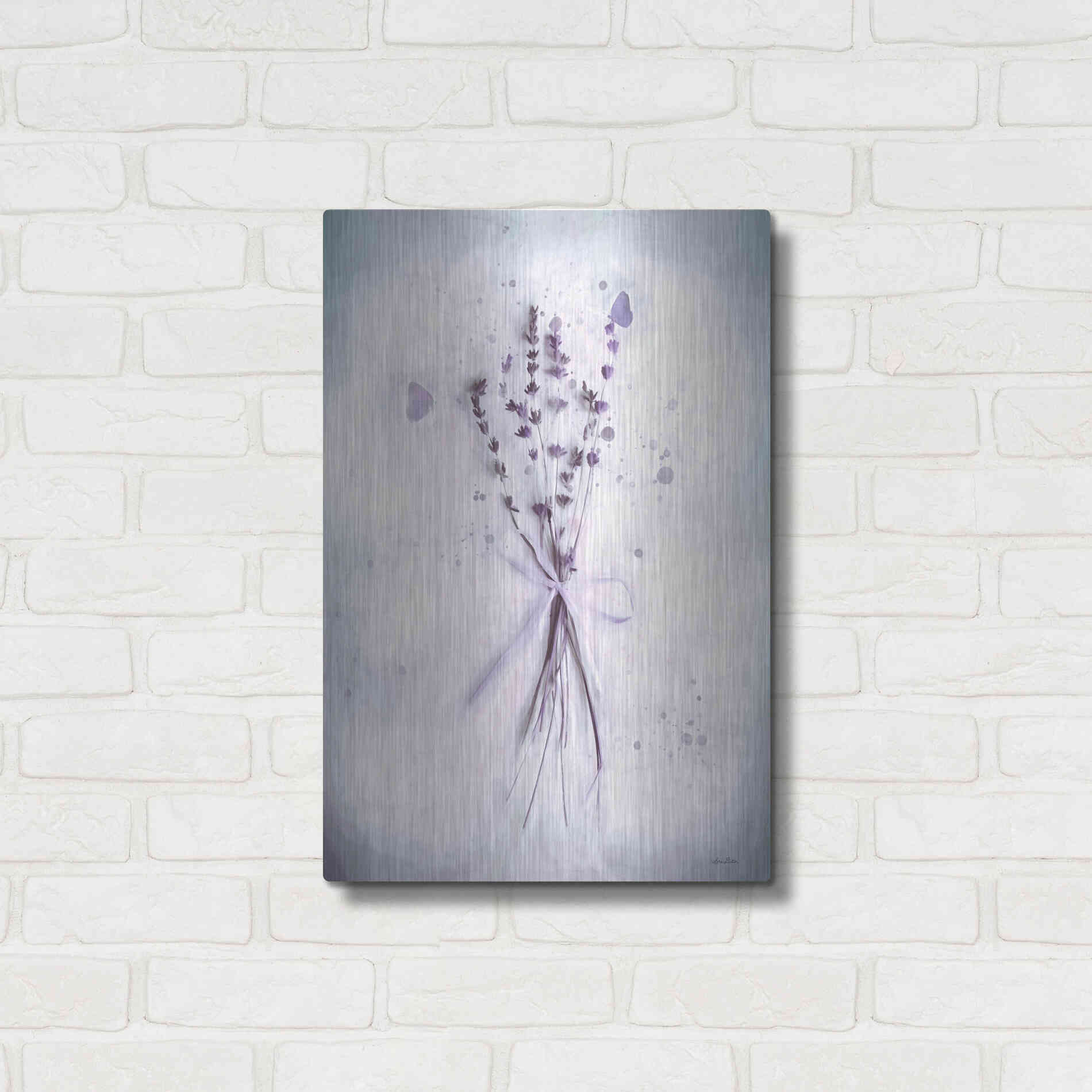 Luxe Metal Art 'Lavender and Butterflies I' by Lori Deiter, Metal Wall Art,16x24