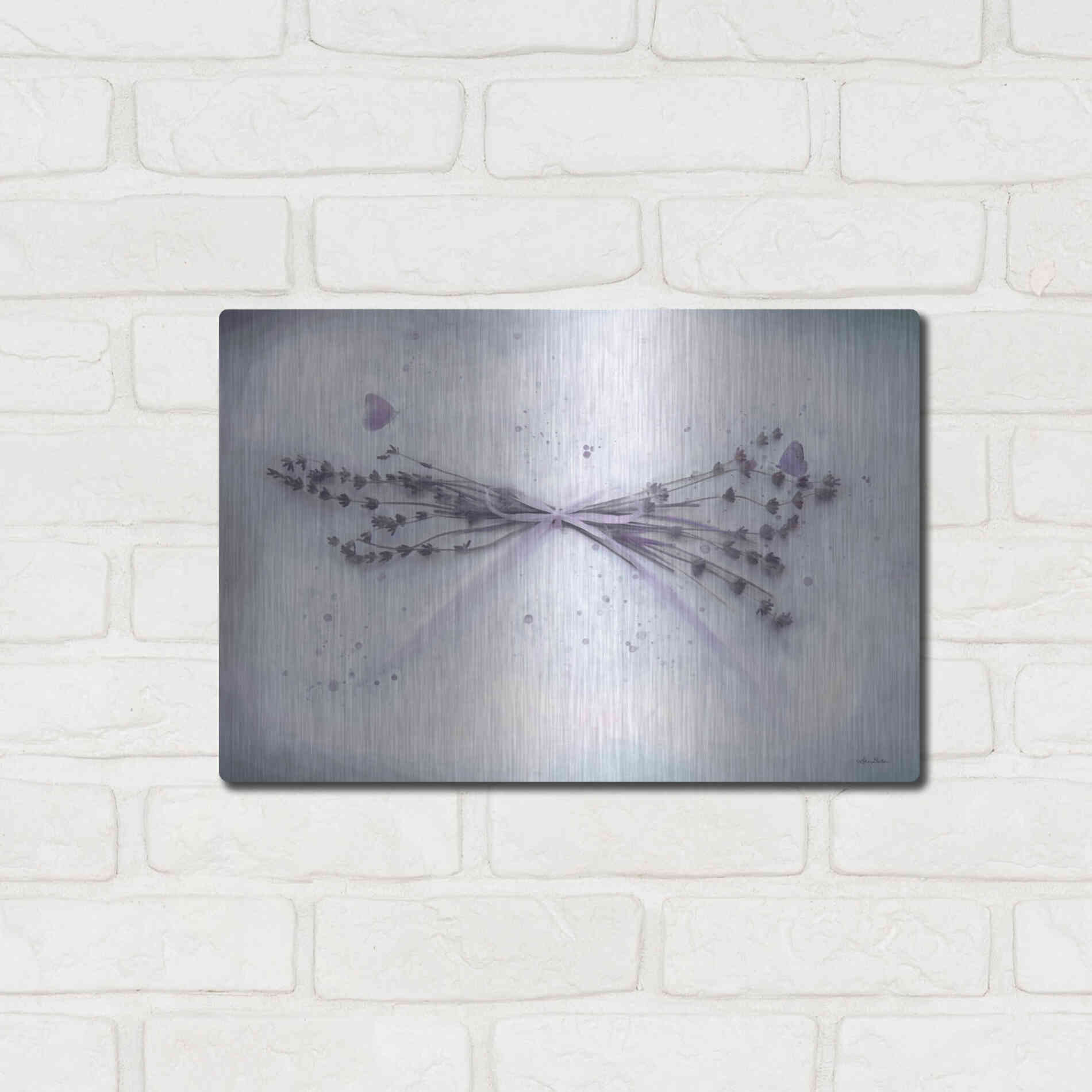 Luxe Metal Art 'Lavender and Butterflies II' by Lori Deiter, Metal Wall Art,16x12