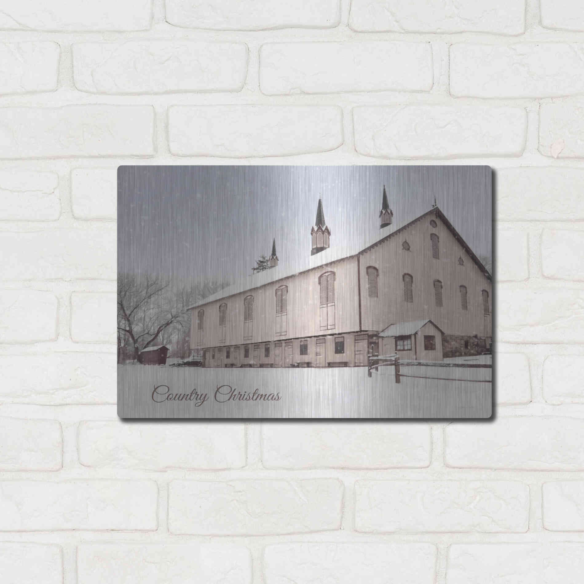 Luxe Metal Art 'Country Christmas Church' by Lori Deiter, Metal Wall Art,16x12