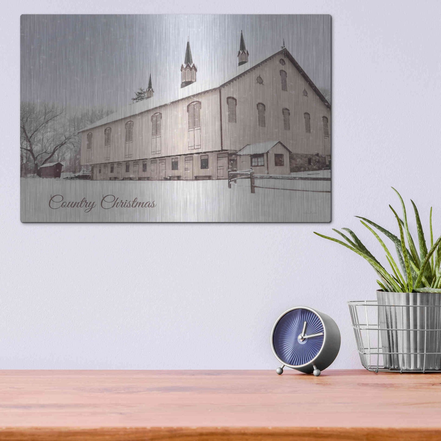 Luxe Metal Art 'Country Christmas Church' by Lori Deiter, Metal Wall Art,16x12