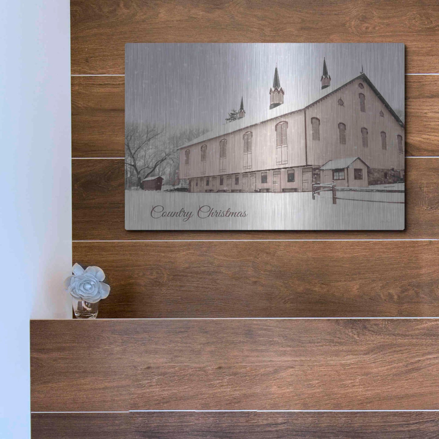 Luxe Metal Art 'Country Christmas Church' by Lori Deiter, Metal Wall Art,16x12