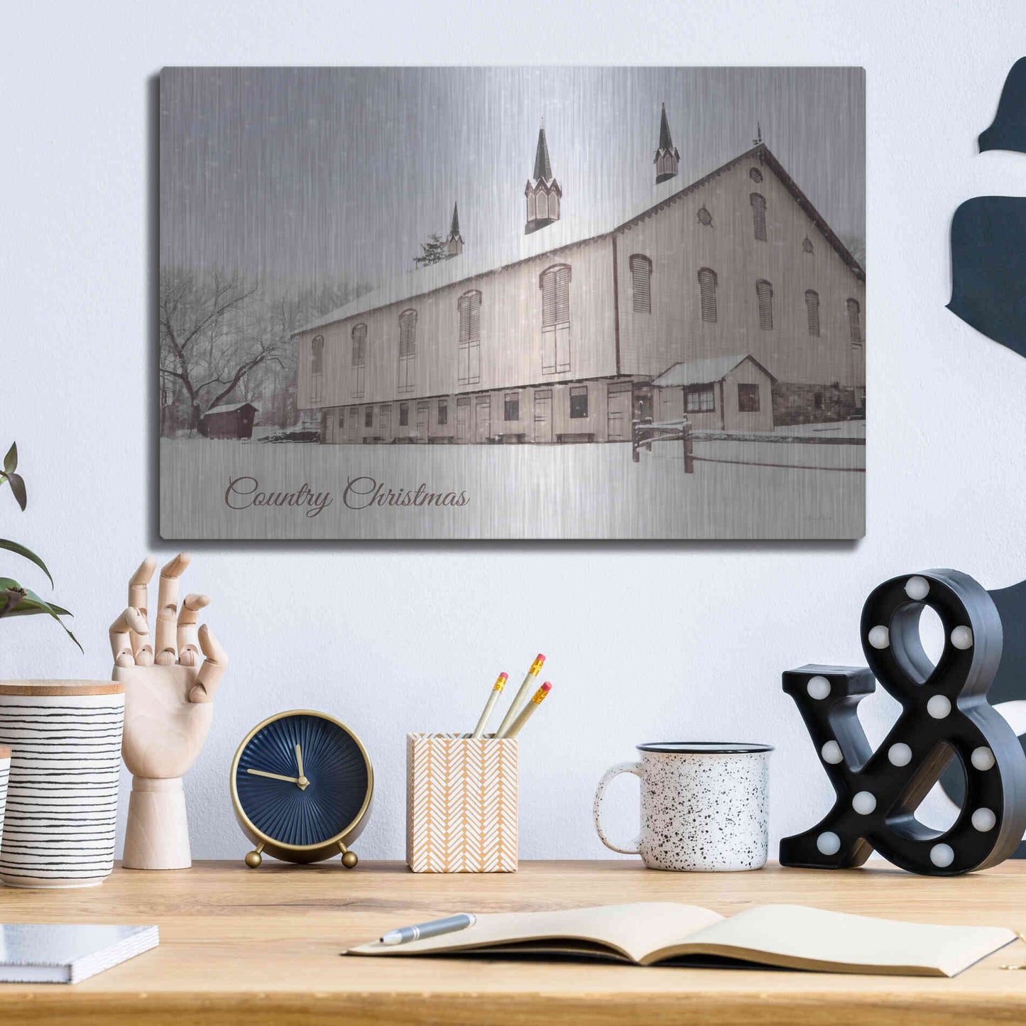 Luxe Metal Art 'Country Christmas Church' by Lori Deiter, Metal Wall Art,16x12