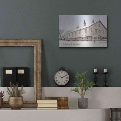 Luxe Metal Art 'Country Christmas Church' by Lori Deiter, Metal Wall Art,16x12