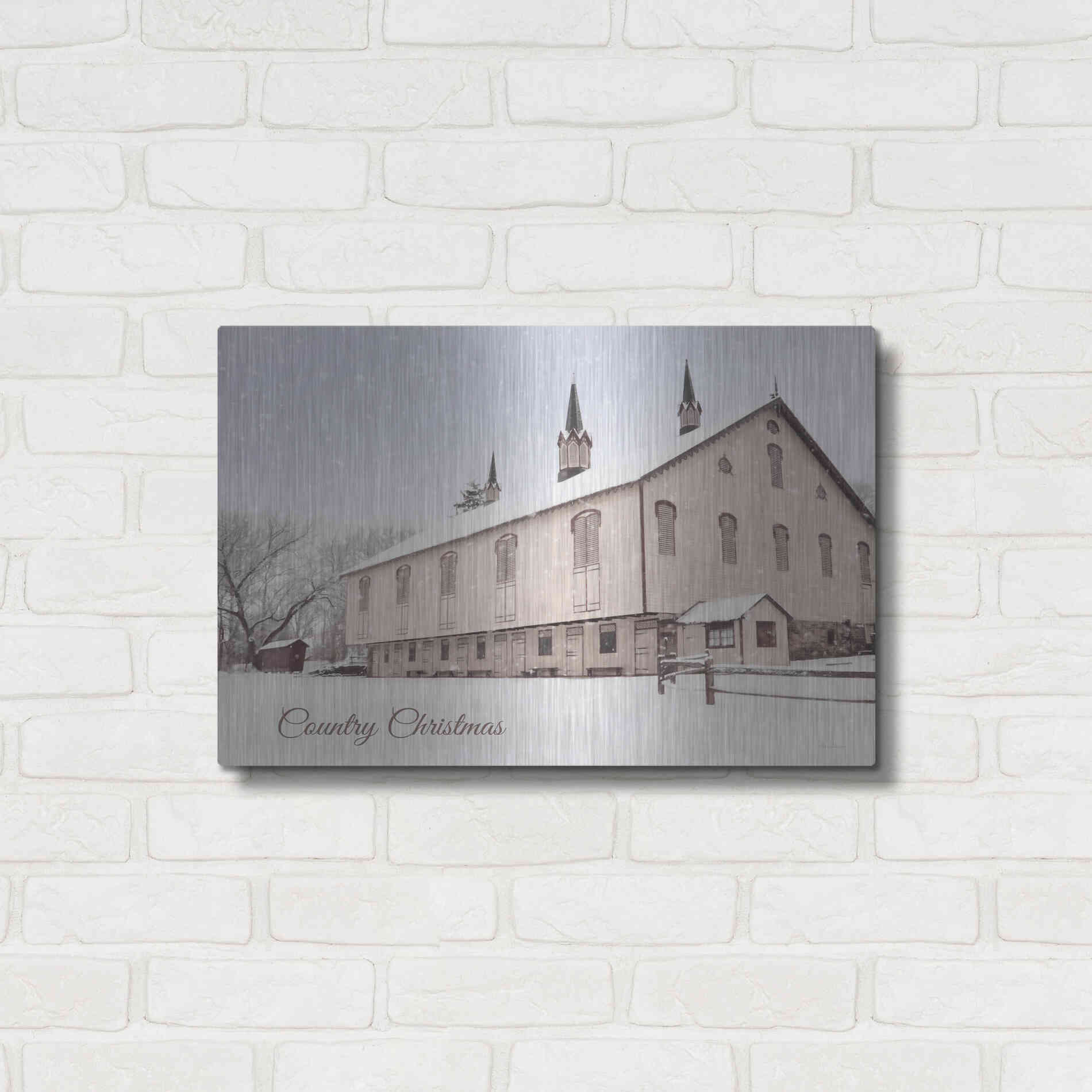 Luxe Metal Art 'Country Christmas Church' by Lori Deiter, Metal Wall Art,24x16