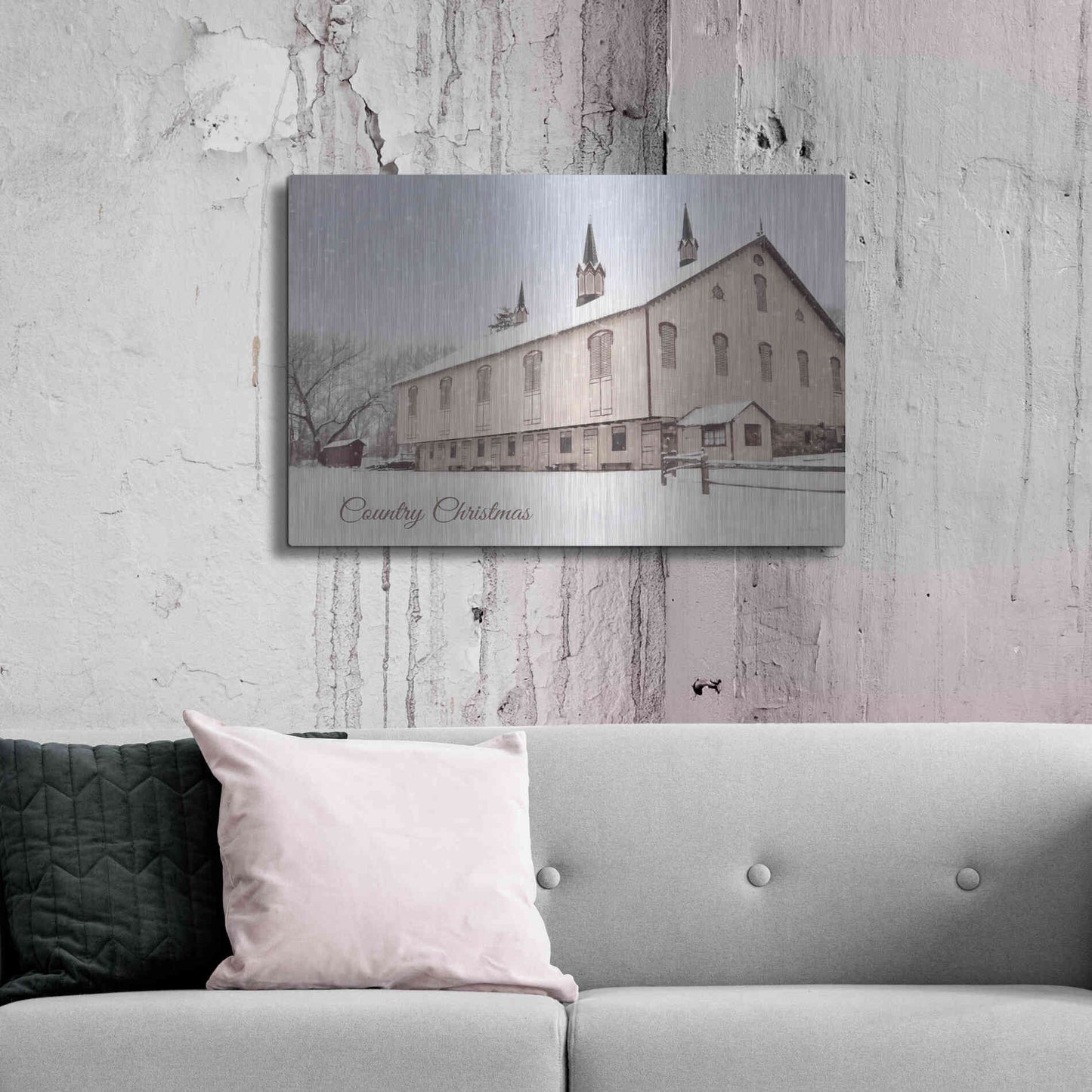 Luxe Metal Art 'Country Christmas Church' by Lori Deiter, Metal Wall Art,36x24