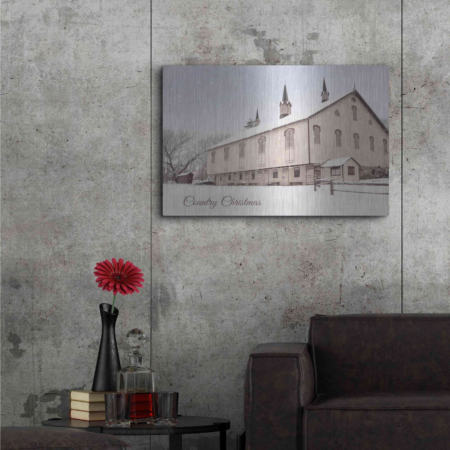 Luxe Metal Art 'Country Christmas Church' by Lori Deiter, Metal Wall Art,36x24