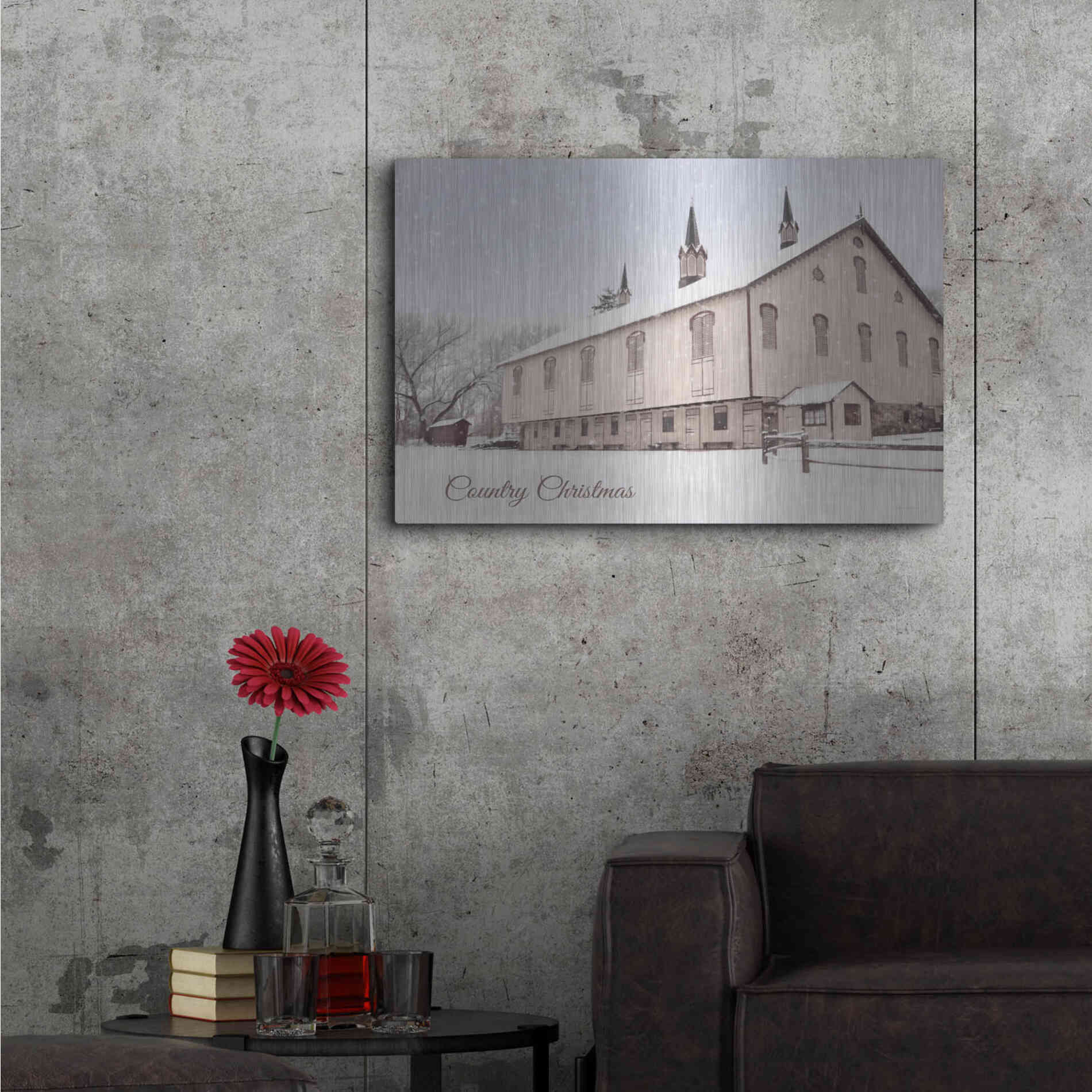 Luxe Metal Art 'Country Christmas Church' by Lori Deiter, Metal Wall Art,36x24