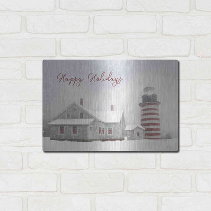 Luxe Metal Art 'Happy Holidays Lighthouse' by Lori Deiter, Metal Wall Art,16x12