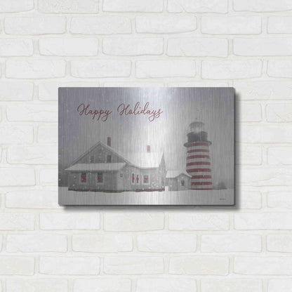 Luxe Metal Art 'Happy Holidays Lighthouse' by Lori Deiter, Metal Wall Art,24x16