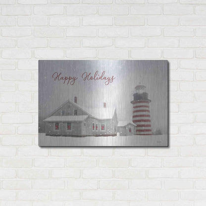 Luxe Metal Art 'Happy Holidays Lighthouse' by Lori Deiter, Metal Wall Art,36x24