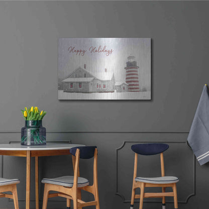 Luxe Metal Art 'Happy Holidays Lighthouse' by Lori Deiter, Metal Wall Art,36x24