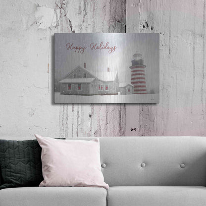 Luxe Metal Art 'Happy Holidays Lighthouse' by Lori Deiter, Metal Wall Art,36x24