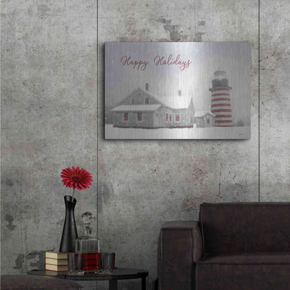 Luxe Metal Art 'Happy Holidays Lighthouse' by Lori Deiter, Metal Wall Art,36x24