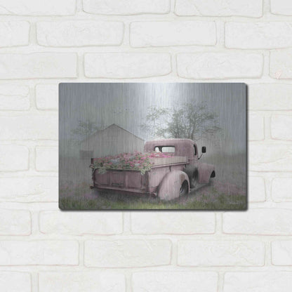 Luxe Metal Art 'Pink Flower Truck' by Lori Deiter, Metal Wall Art,16x12