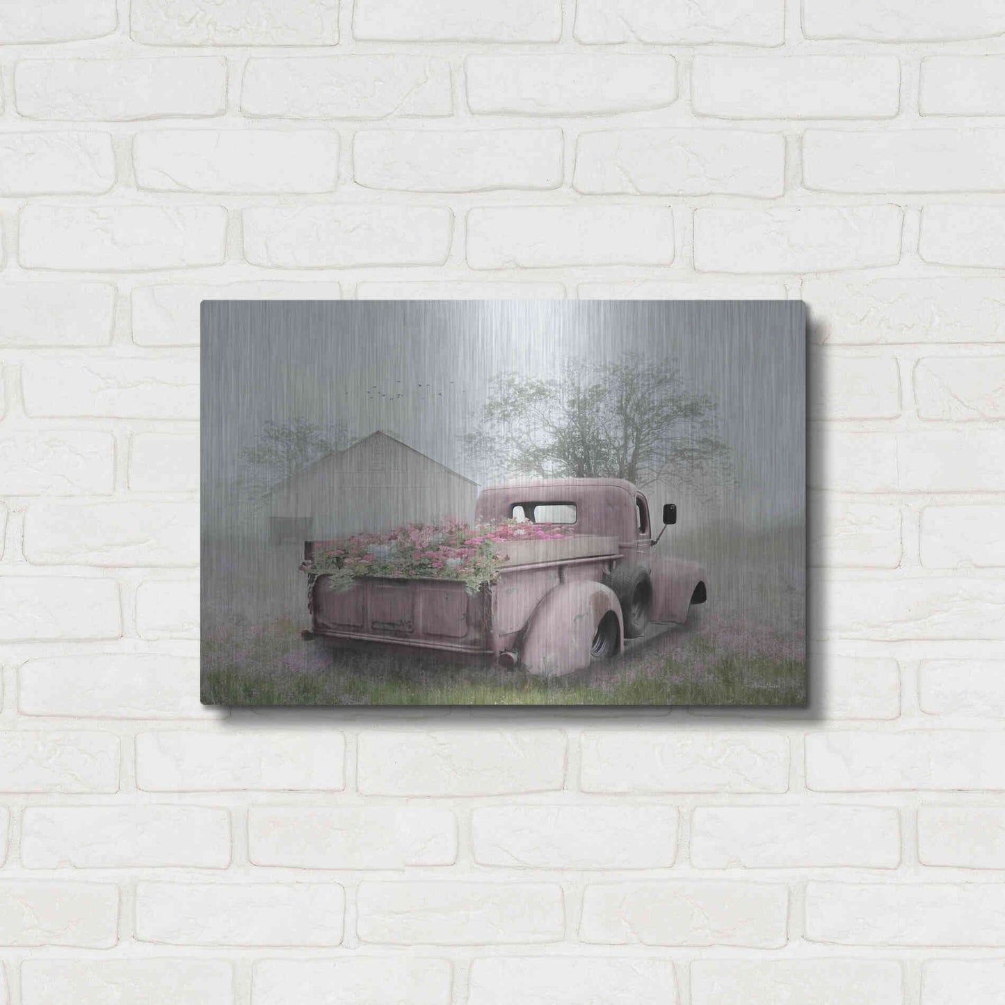 Luxe Metal Art 'Pink Flower Truck' by Lori Deiter, Metal Wall Art,24x16