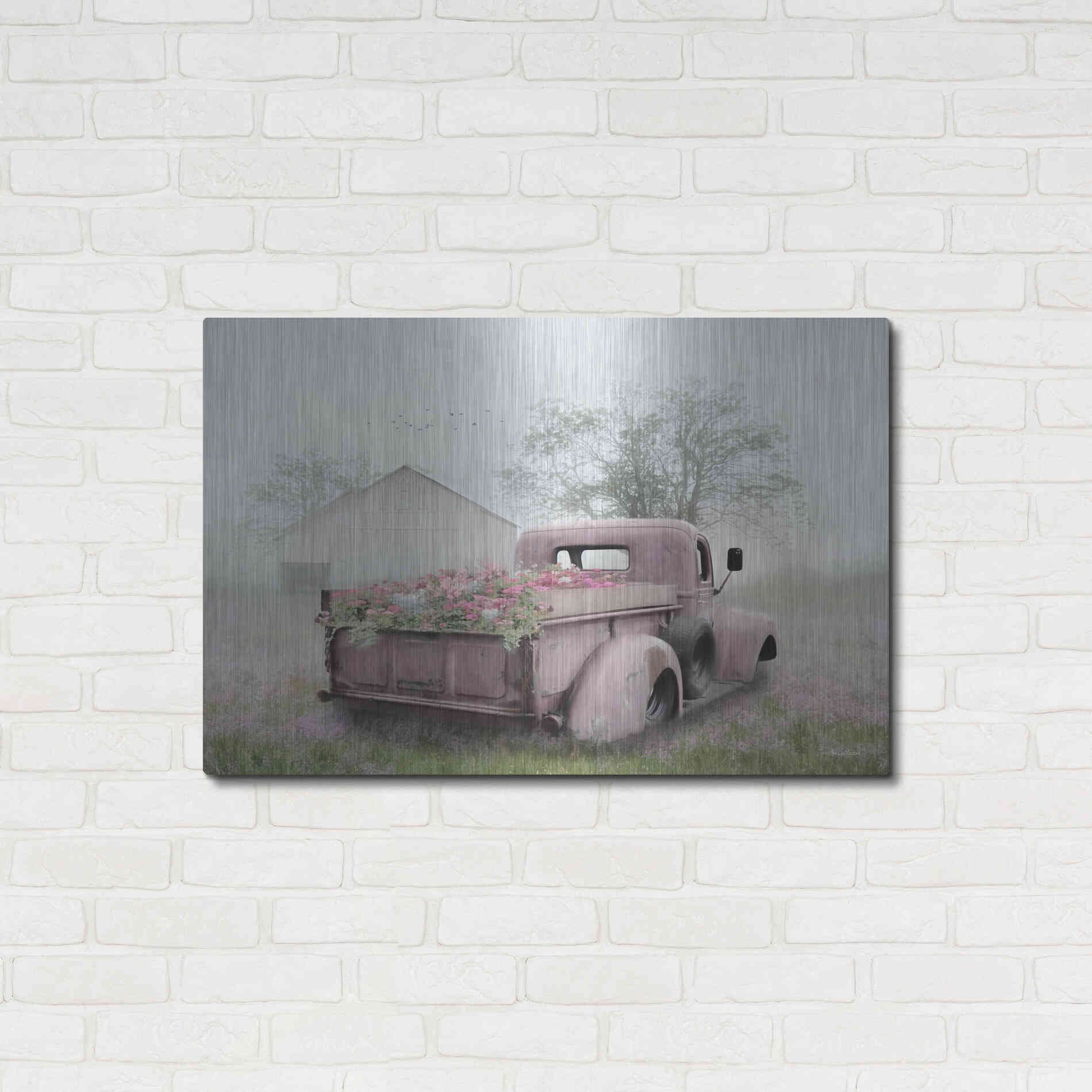 Luxe Metal Art 'Pink Flower Truck' by Lori Deiter, Metal Wall Art,36x24