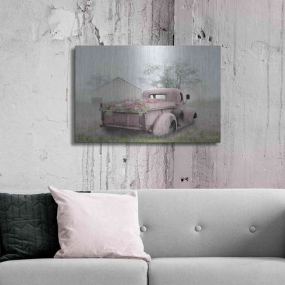 Luxe Metal Art 'Pink Flower Truck' by Lori Deiter, Metal Wall Art,36x24