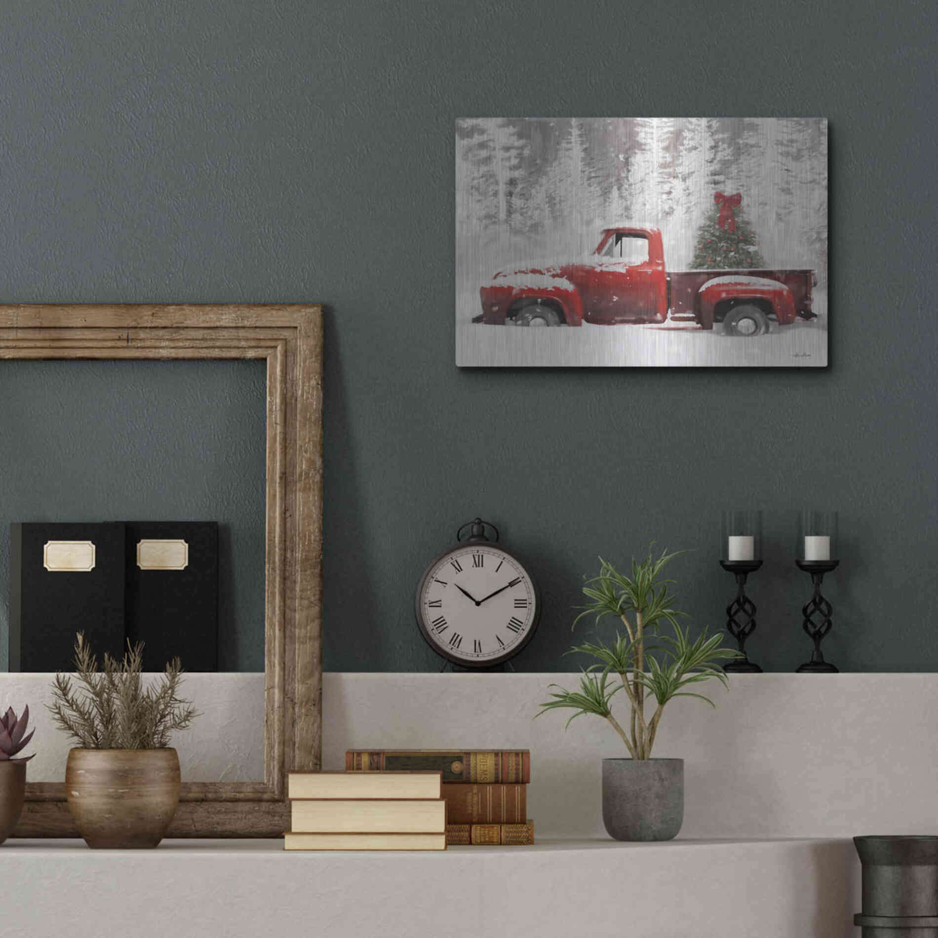 Luxe Metal Art 'Red Truck with Christmas Tree II' by Lori Deiter, Metal Wall Art,16x12