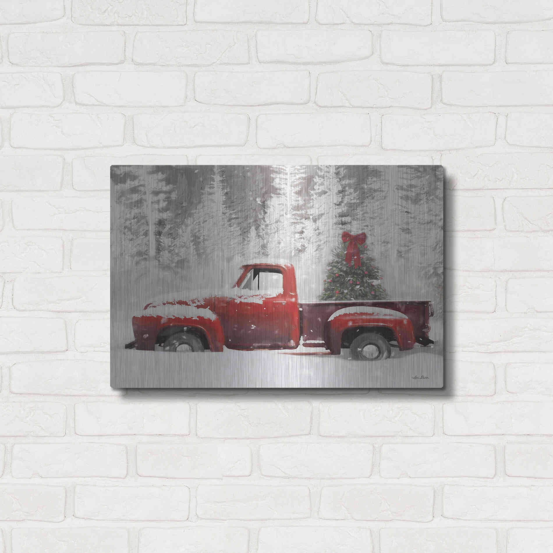 Luxe Metal Art 'Red Truck with Christmas Tree II' by Lori Deiter, Metal Wall Art,24x16