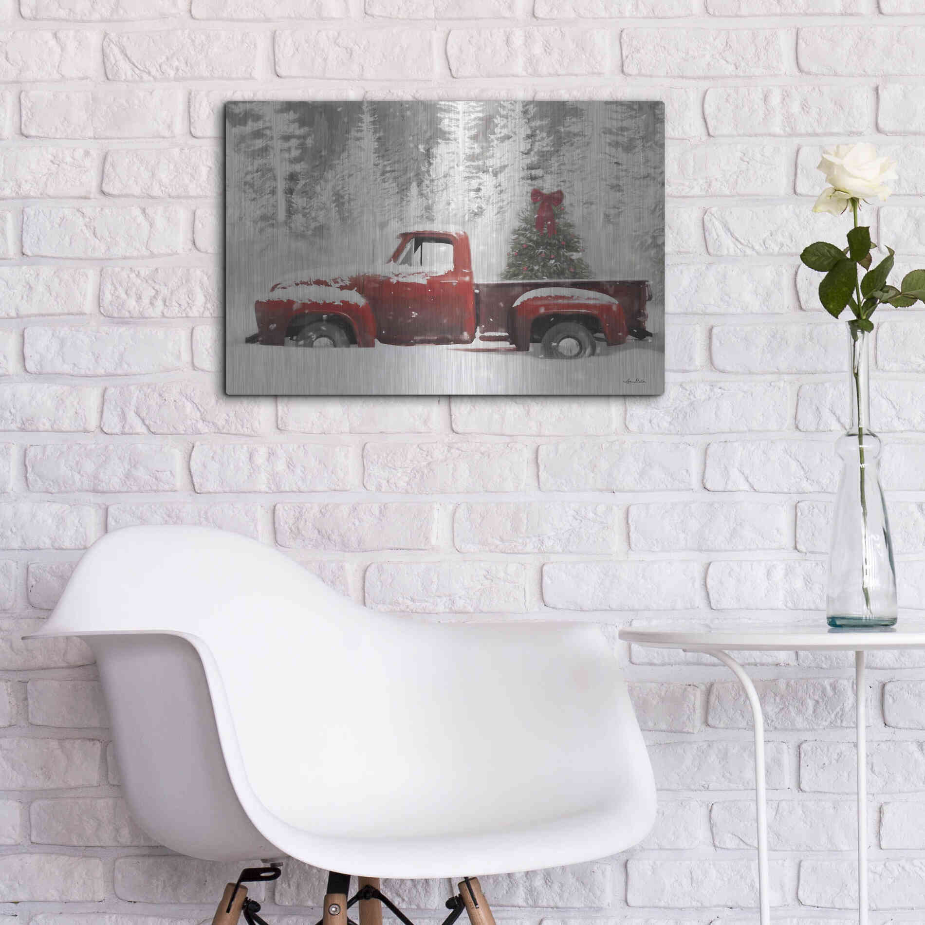 Luxe Metal Art 'Red Truck with Christmas Tree II' by Lori Deiter, Metal Wall Art,24x16