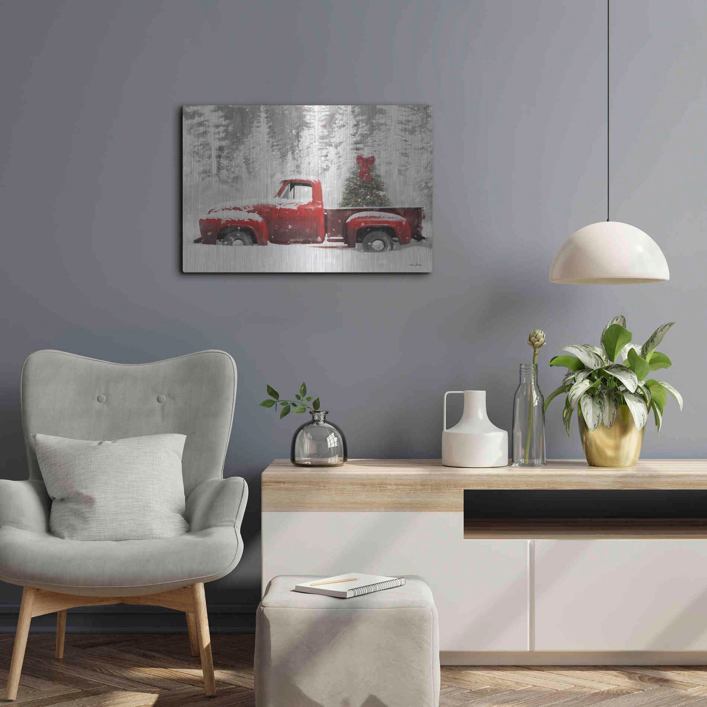 Luxe Metal Art 'Red Truck with Christmas Tree II' by Lori Deiter, Metal Wall Art,24x16