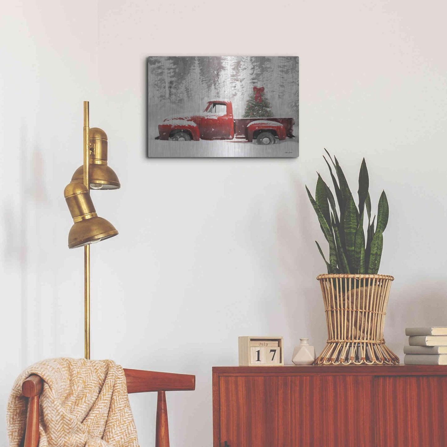 Luxe Metal Art 'Red Truck with Christmas Tree II' by Lori Deiter, Metal Wall Art,24x16