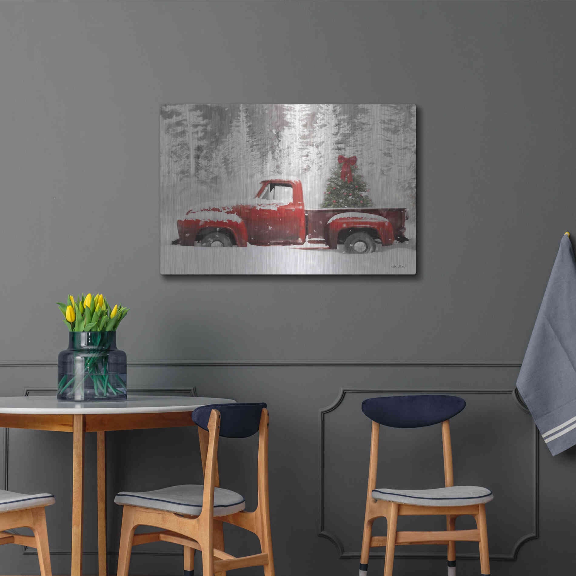 Luxe Metal Art 'Red Truck with Christmas Tree II' by Lori Deiter, Metal Wall Art,36x24