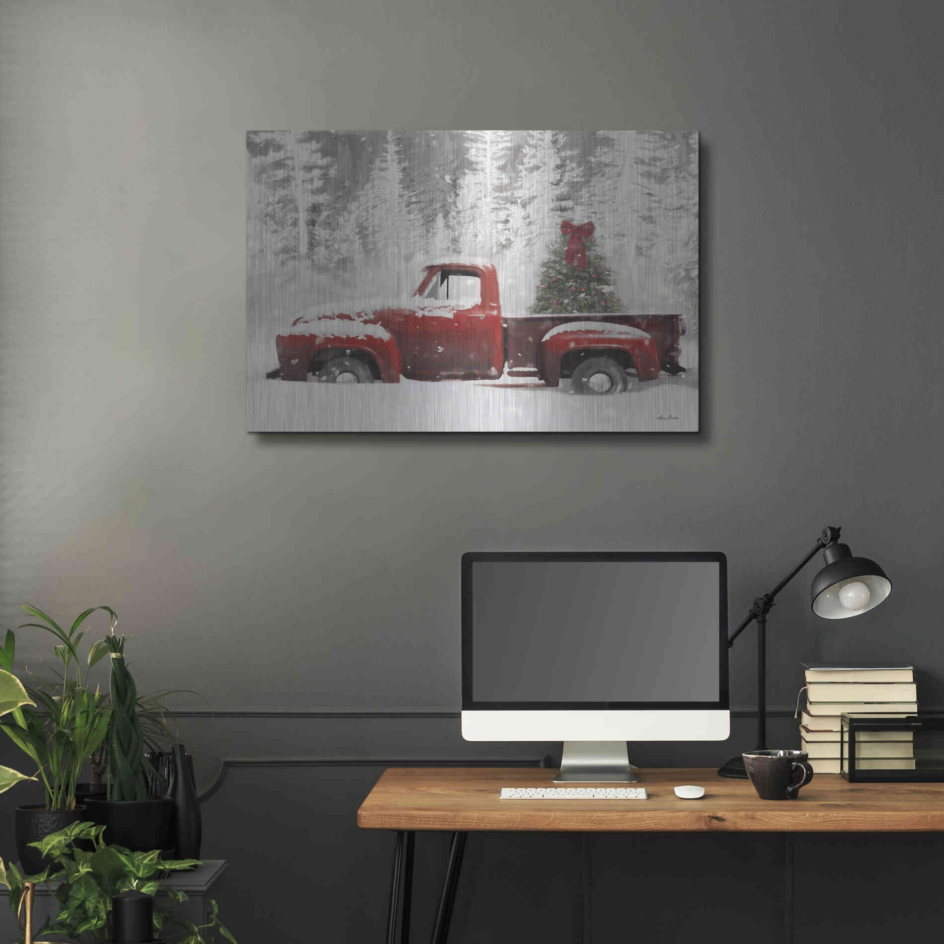 Luxe Metal Art 'Red Truck with Christmas Tree II' by Lori Deiter, Metal Wall Art,36x24