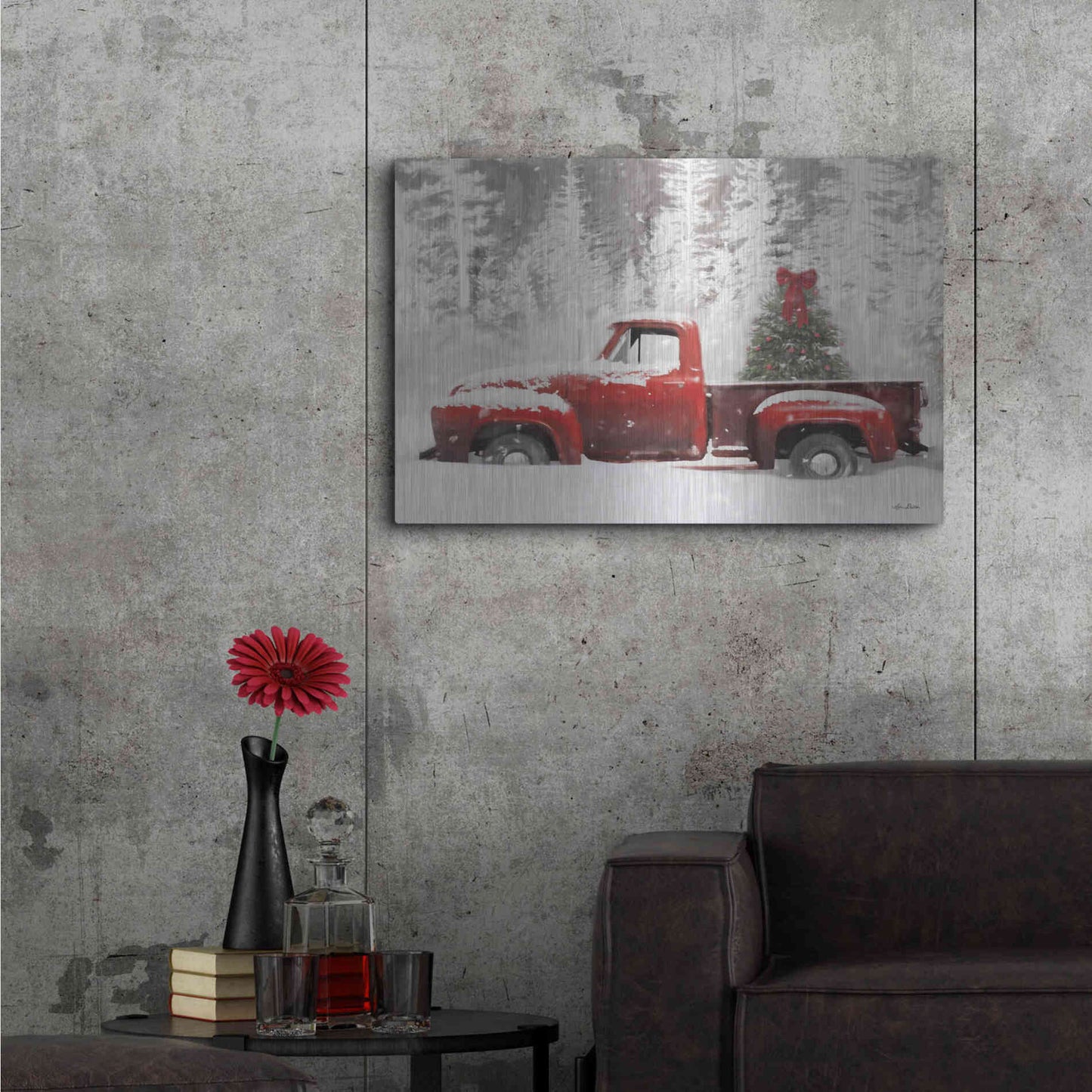 Luxe Metal Art 'Red Truck with Christmas Tree II' by Lori Deiter, Metal Wall Art,36x24