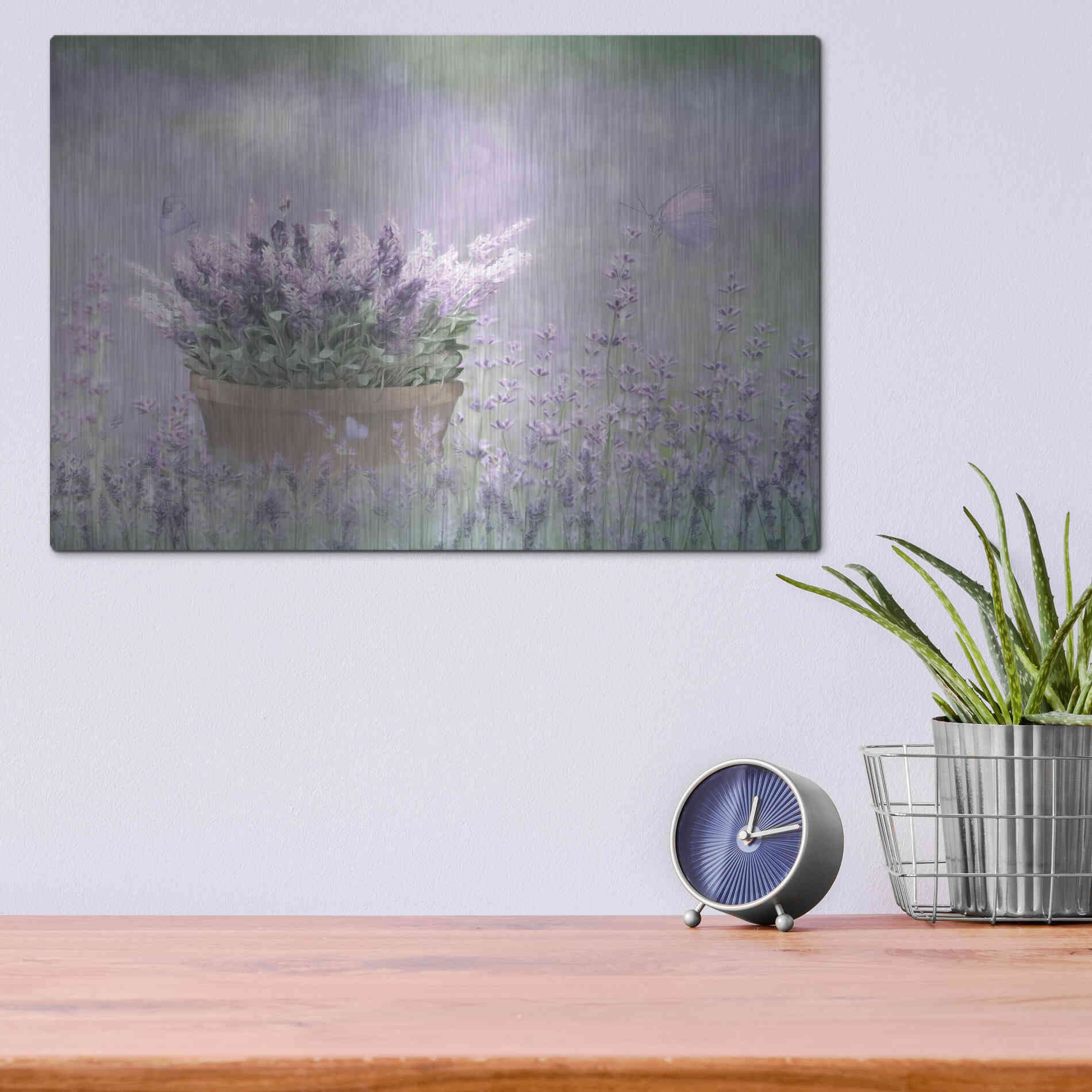 Luxe Metal Art 'Lavender Basket' by Lori Deiter, Metal Wall Art,16x12