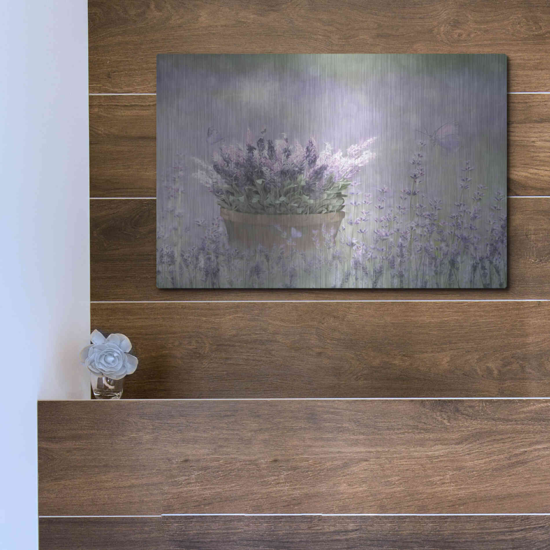 Luxe Metal Art 'Lavender Basket' by Lori Deiter, Metal Wall Art,16x12