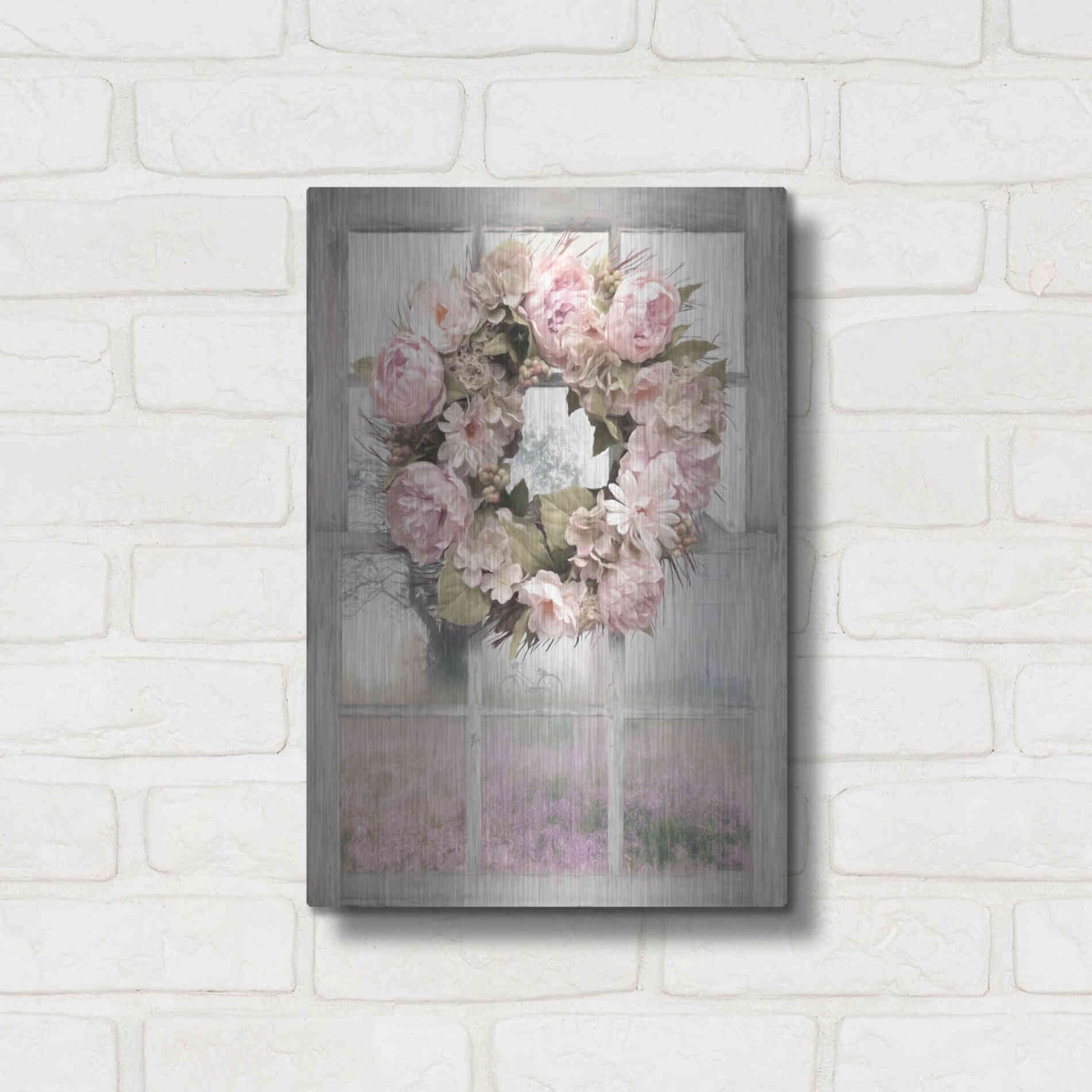 Luxe Metal Art 'Spring Peony Wreath' by Lori Deiter, Metal Wall Art,12x16