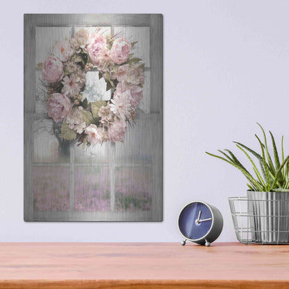 Luxe Metal Art 'Spring Peony Wreath' by Lori Deiter, Metal Wall Art,12x16