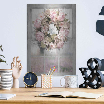 Luxe Metal Art 'Spring Peony Wreath' by Lori Deiter, Metal Wall Art,12x16