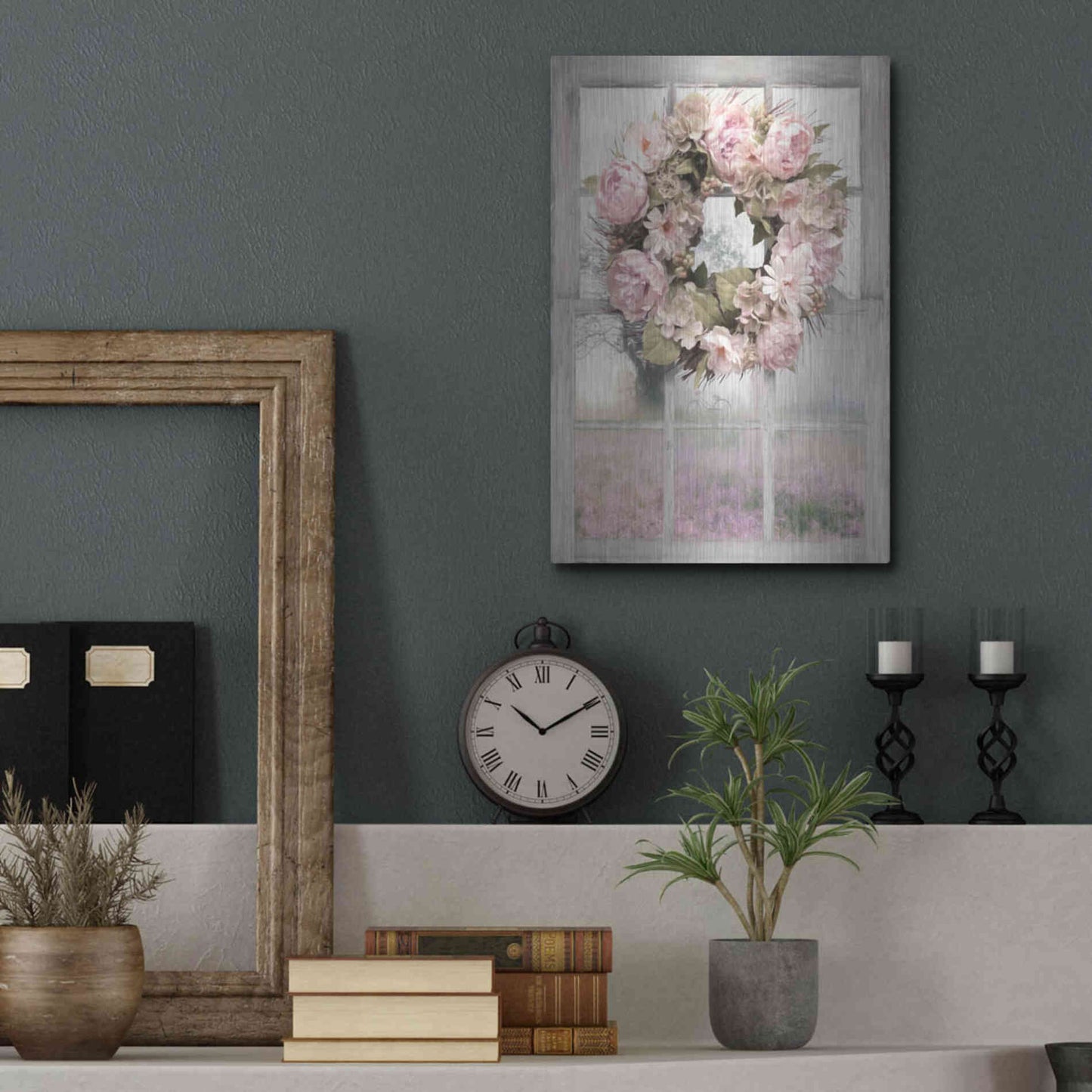 Luxe Metal Art 'Spring Peony Wreath' by Lori Deiter, Metal Wall Art,12x16