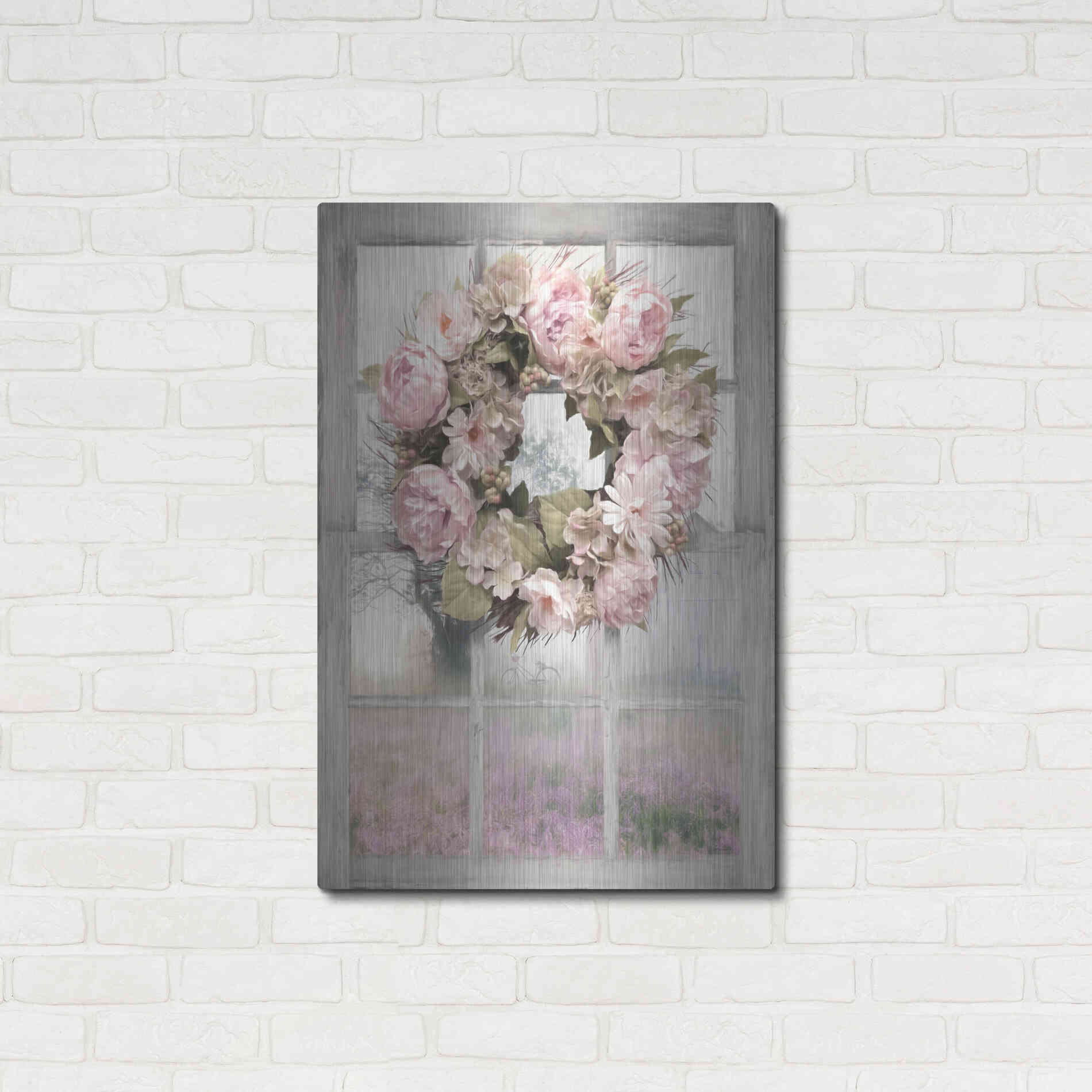 Luxe Metal Art 'Spring Peony Wreath' by Lori Deiter, Metal Wall Art,24x36