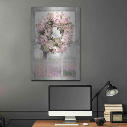 Luxe Metal Art 'Spring Peony Wreath' by Lori Deiter, Metal Wall Art,24x36