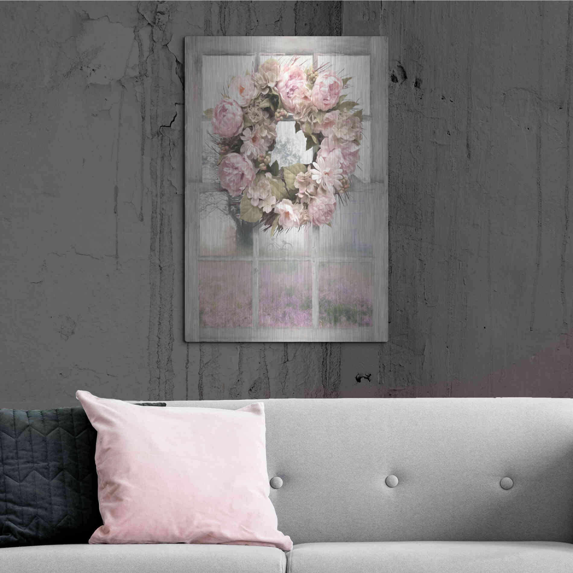 Luxe Metal Art 'Spring Peony Wreath' by Lori Deiter, Metal Wall Art,24x36