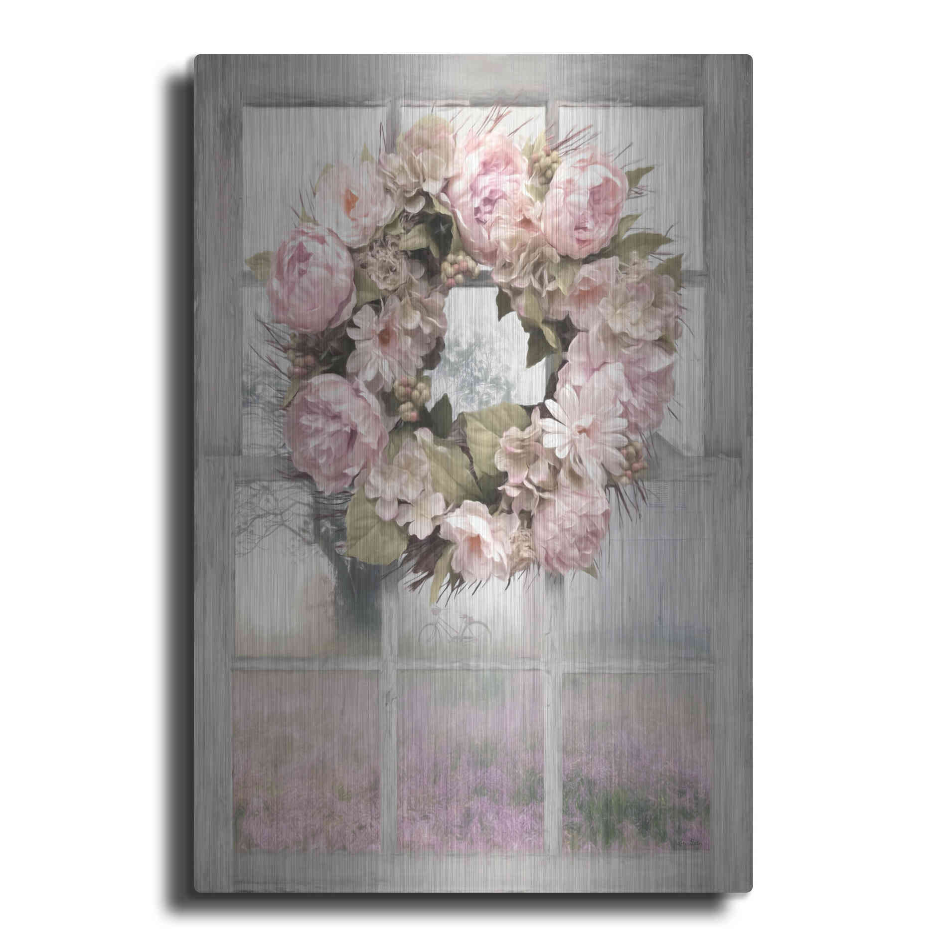 Luxe Metal Art 'Spring Peony Wreath' by Lori Deiter, Metal Wall Art