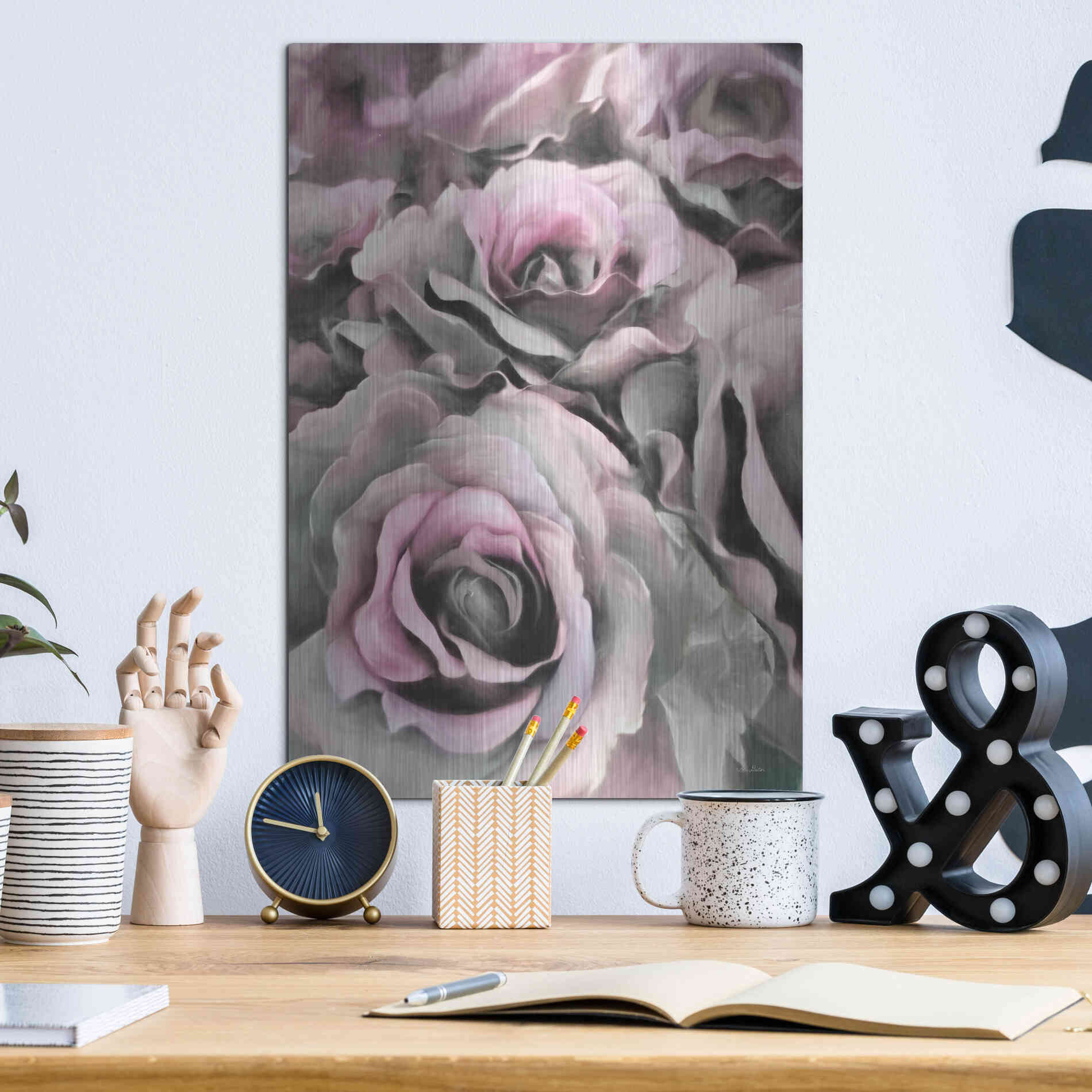 Luxe Metal Art 'Painted Roses' by Lori Deiter, Metal Wall Art,12x16