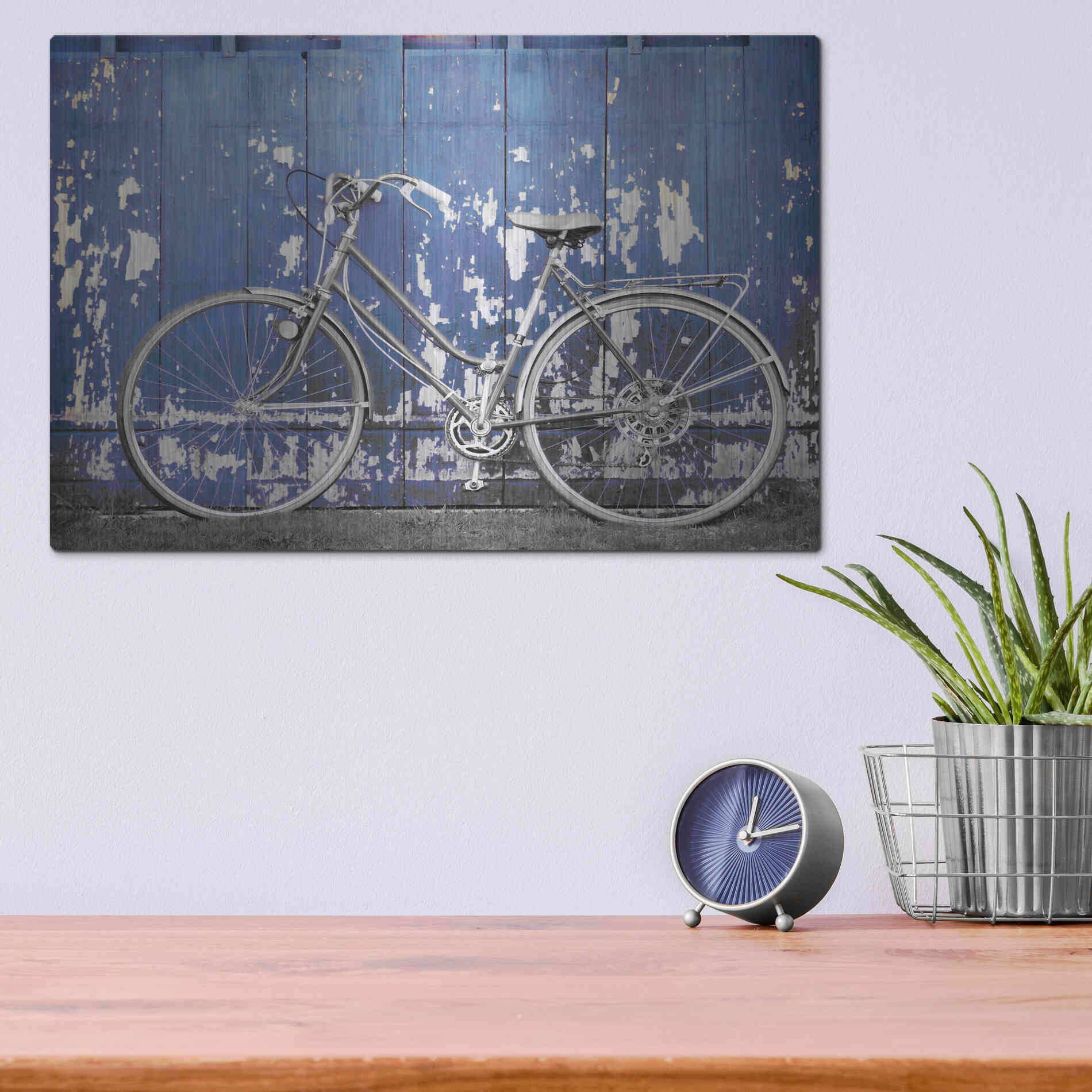Luxe Metal Art 'Grungy Bike' by Lori Deiter, Metal Wall Art,16x12