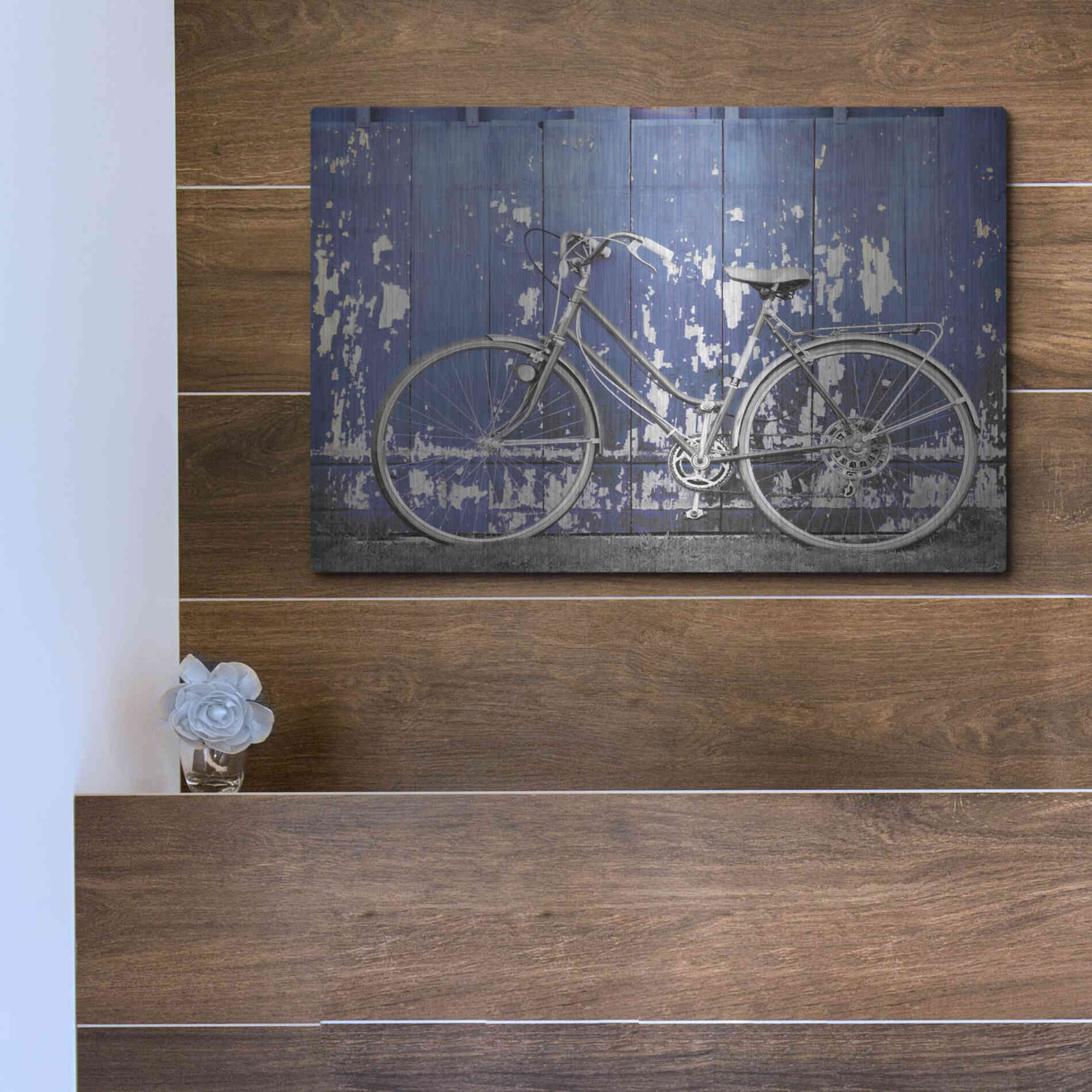 Luxe Metal Art 'Grungy Bike' by Lori Deiter, Metal Wall Art,16x12
