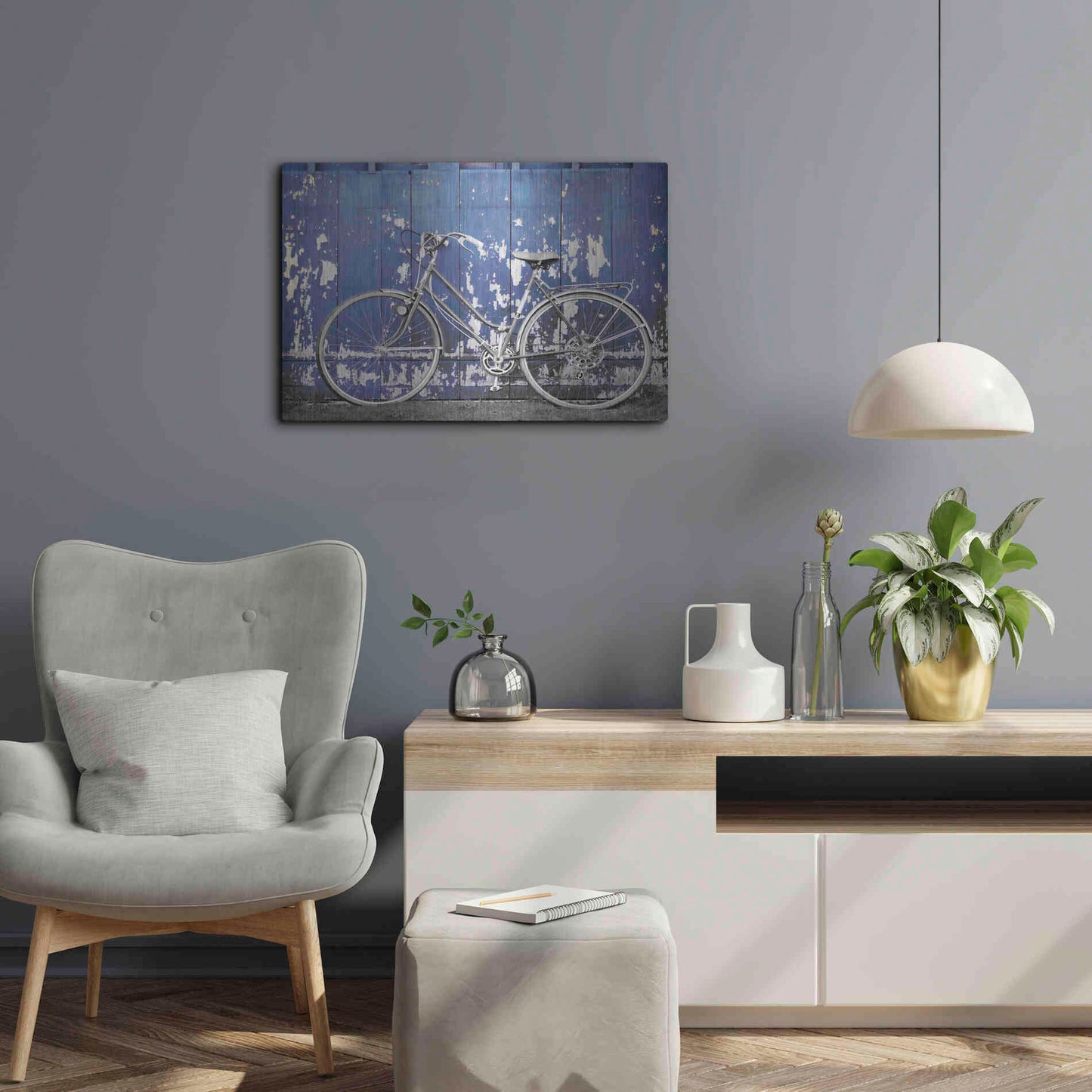 Luxe Metal Art 'Grungy Bike' by Lori Deiter, Metal Wall Art,24x16