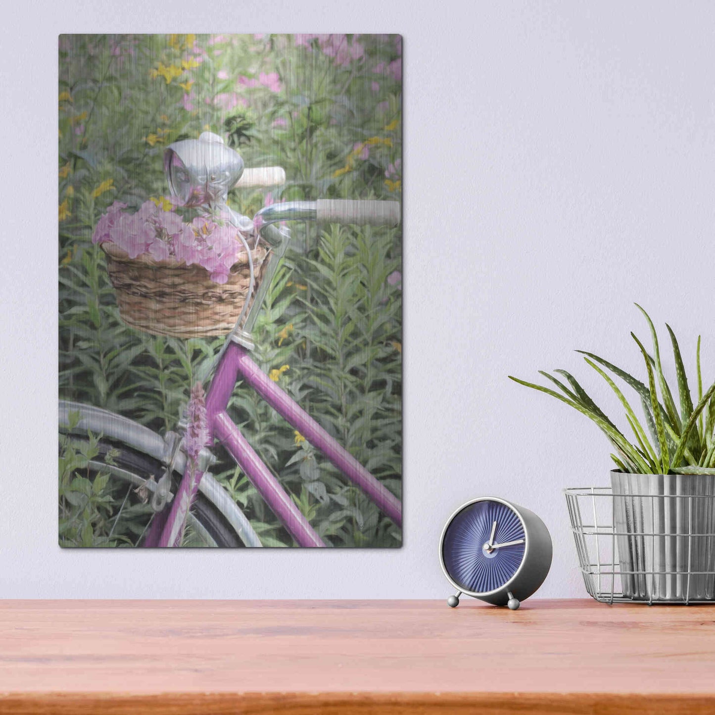 Luxe Metal Art 'Pink Garden Bike' by Lori Deiter, Metal Wall Art,12x16