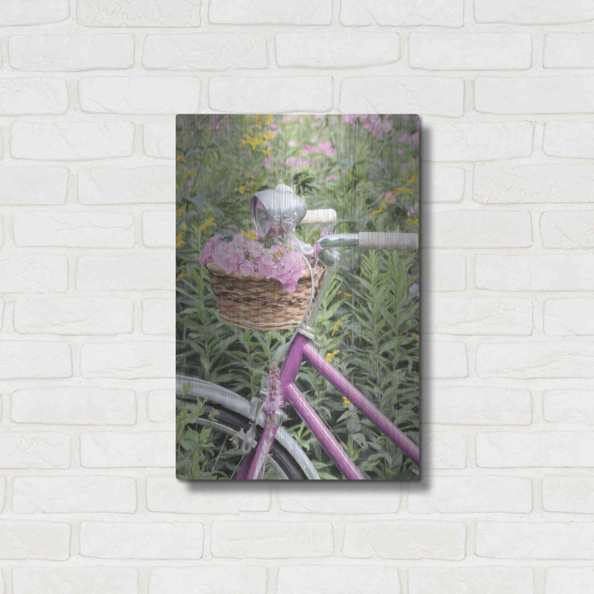 Luxe Metal Art 'Pink Garden Bike' by Lori Deiter, Metal Wall Art,16x24