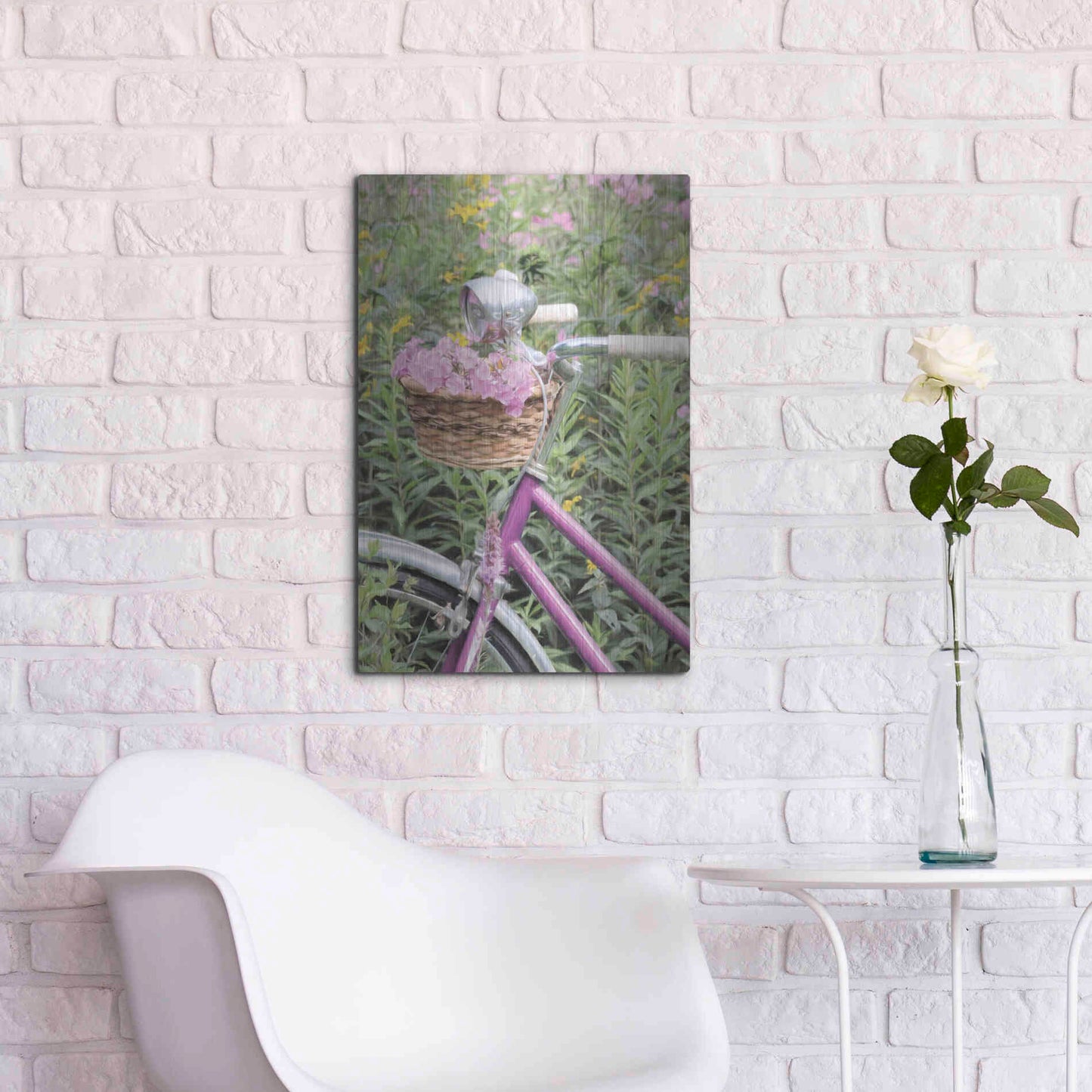 Luxe Metal Art 'Pink Garden Bike' by Lori Deiter, Metal Wall Art,16x24