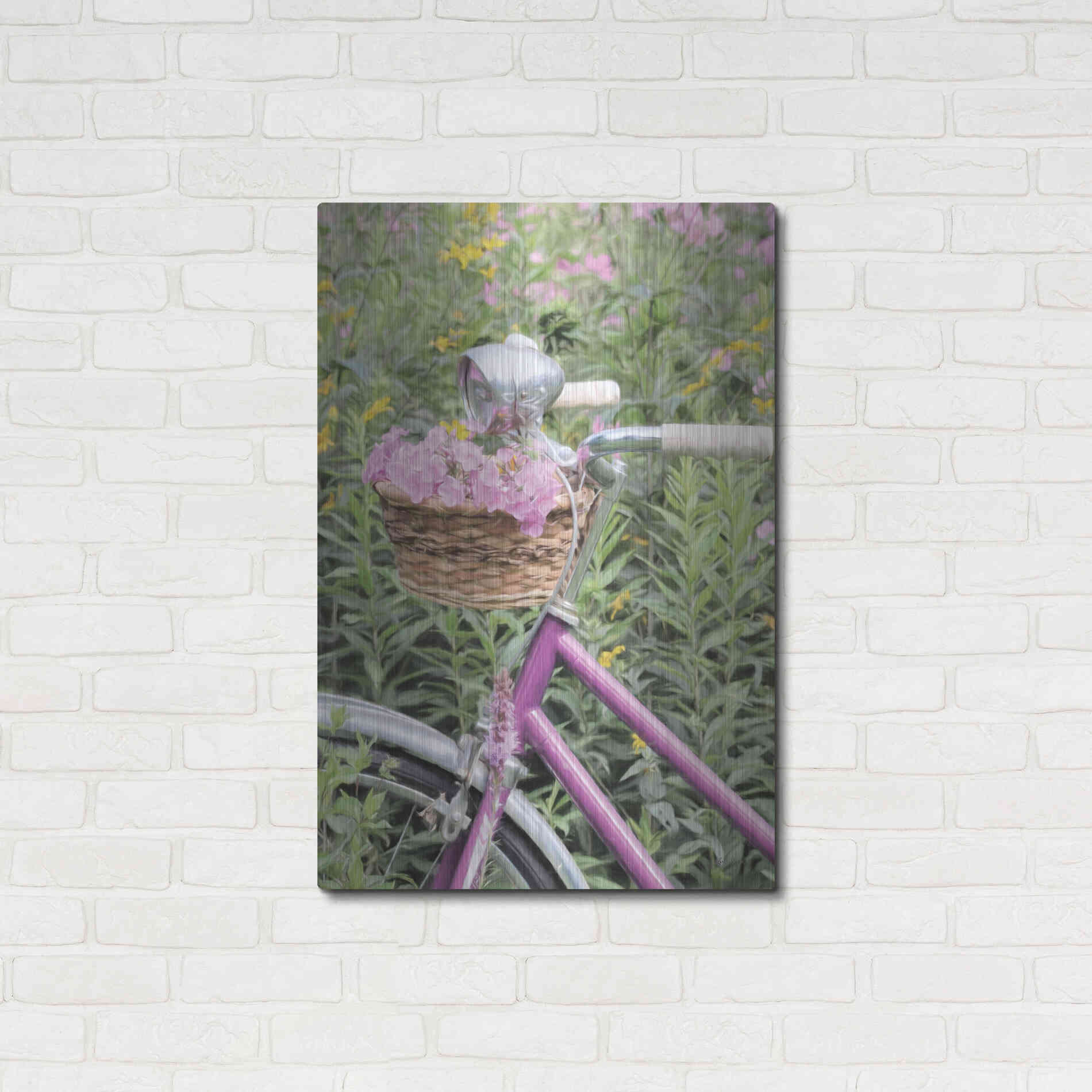 Luxe Metal Art 'Pink Garden Bike' by Lori Deiter, Metal Wall Art,24x36