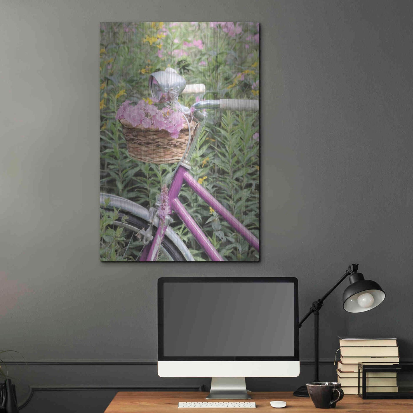 Luxe Metal Art 'Pink Garden Bike' by Lori Deiter, Metal Wall Art,24x36